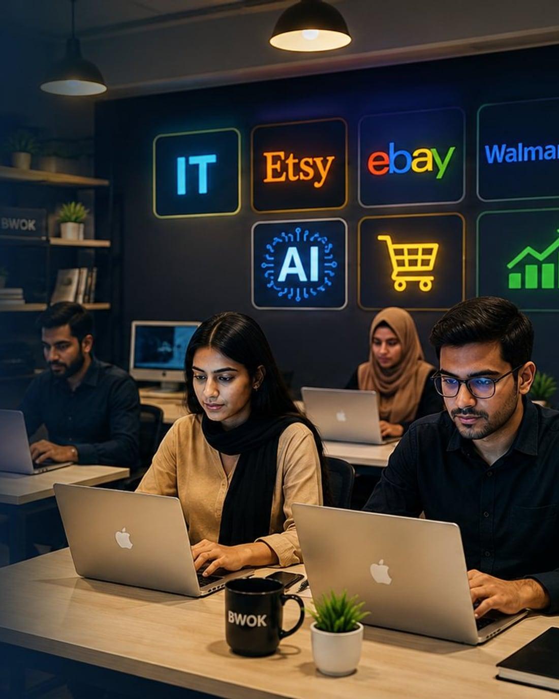Students working on laptops in the BWOK classroom in Islamabad